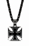 Large Iron Cross / Maltese Cross Pendant & Chain Stainless Steel SP115-BLK