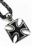 Large Iron Cross / Maltese Cross Pendant & Chain Stainless Steel SP115-BLK