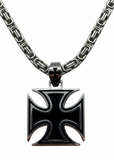 Large Iron Cross / Maltese Cross Pendant & Chain Stainless Steel SP115-S