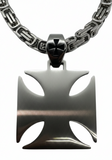 Large Iron Cross / Maltese Cross Pendant & Chain Stainless Steel SP115-S
