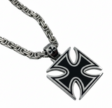 Large Iron Cross / Maltese Cross Pendant & Chain Stainless Steel SP115-S
