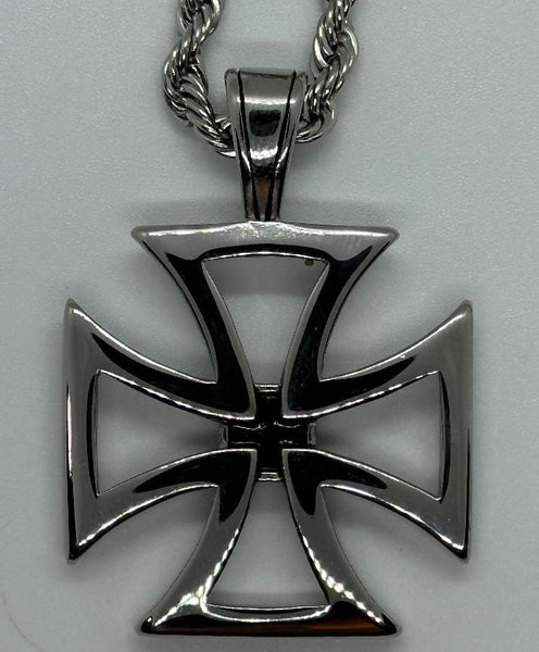 Open Iron Cross Pendant 4mm Rope Chain Stainless Steel SP11