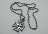 Open Iron Cross Necklace Pendant & 4mm Rope Chain Stainless Steel sp11