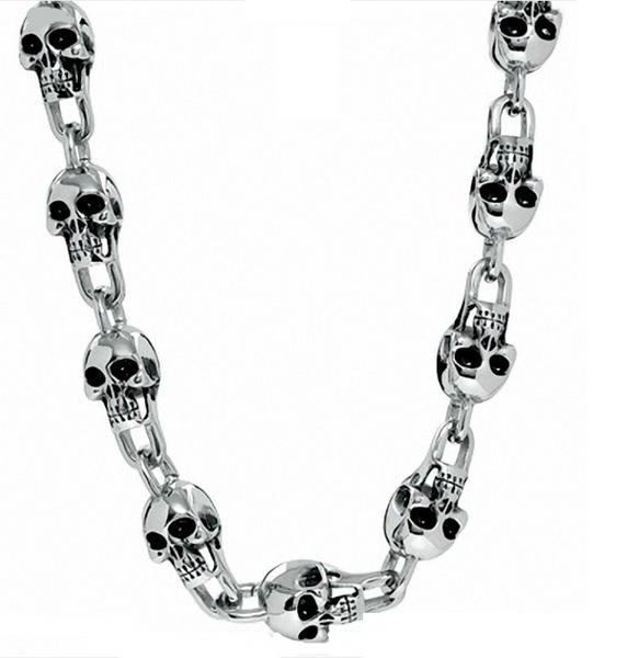 Big Stainless Steel Skull Link Biker Necklace SP6