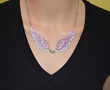 Large Ladies Pink Bling Angel Wing Pendant Necklace Stainless Steel SP15