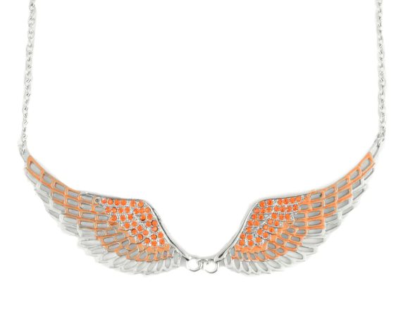 Large Orange Angel Wing Jewelry Women's Pendant & Necklace Stainless Steel Bling SP17