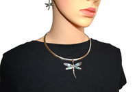 Biker Jewelry Ladies Dragonfly Pendant Omega Necklace Matching Earrings Set Stainless Steel SP20