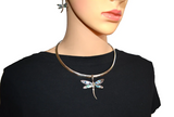 Biker Jewelry Ladies Dragonfly Pendant Omega Necklace Matching Earrings Set Stainless Steel SP20