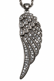 Large Angel Wing & Bling Pendant on Rope Chain Lady Biker Necklace Stainless Steel SP21