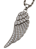 Large Angel Wing & Bling Pendant on Rope Chain Lady Biker Necklace Stainless Steel SP21