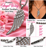 Large Angel Wing & Bling Pendant on Rope Chain Lady Biker Necklace Stainless Steel SP21