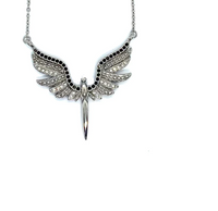 Women's Angel Wings Spread Black Crystal Stainless Steel Necklace SP22