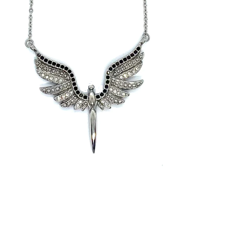 Women's Angel Wings Spread Black Crystal Stainless Steel Necklace SP22