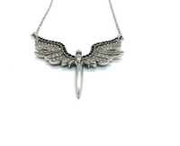 Women's Angel Wings Spread Black Crystal Stainless Steel Necklace SP22