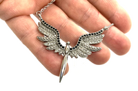 Women's Angel Wings Spread Black Crystal Stainless Steel Necklace SP22