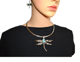 Heavy Metal Jewelry Ladies Dragonfly Pendant Omega Necklace Matching Earrings Set Stainless Steel SP24