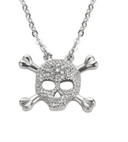 Biker Jewelry Women's Skull Cross Bone Crystal Bling Pendant Necklace Stainless Steel SP25