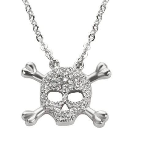 Biker Jewelry Women's Skull Cross Bone Crystal Bling Pendant Necklace Stainless Steel SP25