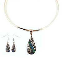 Heavy Metal Jewelry Ladies Teardrop Pendant Omega Necklace Matching Earrings Set Stainless Steel SP26