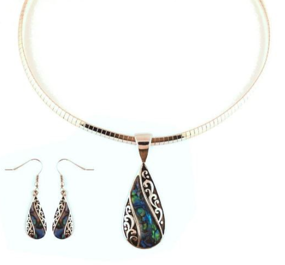 Heavy Metal Jewelry Ladies Teardrop Pendant Omega Necklace Matching Earrings Set Stainless Steel SP26
