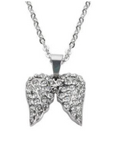 Ladies Mini Bling Angel Wing Pendant Necklace Stainless Steel SP32