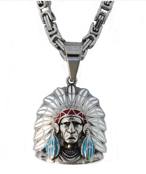 Large Indian Headdress Pendant Byzantine Necklace Biker Jewelry Stainless Steel SP33B