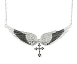 Heavy Metal Jewelry Ladies Large Black Bling Angel Wing Cross Pendant Necklace Stainless Steel SP42