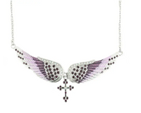 Jewelry Ladies Large Purple Bling Angel Wing Religious Cross Pendant Necklace Stainless Steel SP43