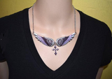 Jewelry Ladies Large Purple Bling Angel Wing Religious Cross Pendant Necklace Stainless Steel SP43