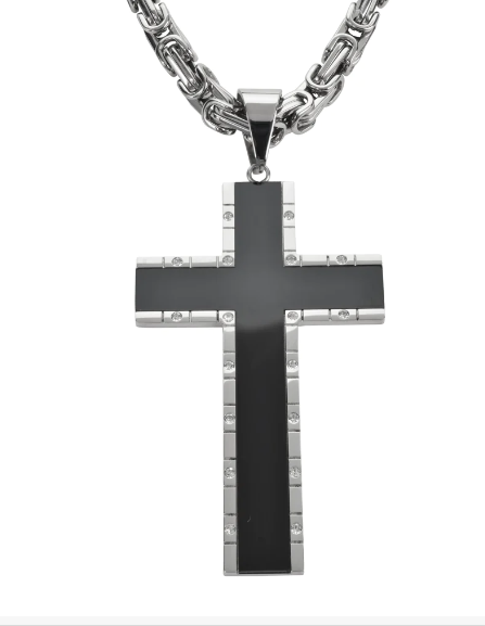 Black Inlay Cross Pendant Necklace Stainless Steel Religious Jewelry SP45
