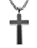 Heavy Metal Jewelry Onyx Inlay Cross Pendant Necklace Stainless Steel Religious Jewelry SP46