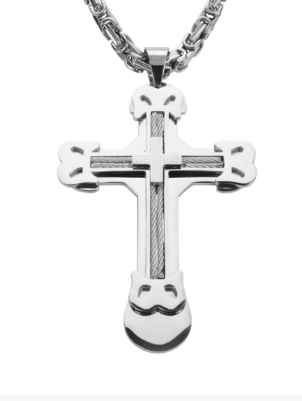 Heavy Metal Jewelry Triple Layer Cross Pendant Necklace Stainless Steel Religious Jewelry SP47
