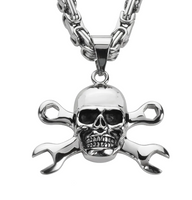 Jewelry Men's Skull Cross Bone Wrenches Pendant Necklace Stainless Steel SP48