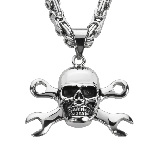 Jewelry Men's Skull Cross Bone Wrenches Pendant Necklace Stainless Steel SP48