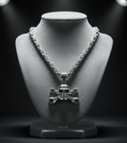 Large Skull & CrossWrenches Pendant & Chain Necklace Stainless Steel SP48