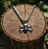Large Skull & CrossWrenches Pendant & Chain Necklace Stainless Steel SP48