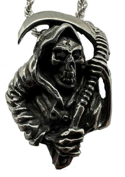 Grim Reaper Pendant 3mm 24-inch Rope Chain Stainless Steel Motorcycle Jewelry SP4