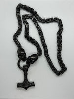 Black Thor's Hammer Pendant 7mm Byzantine Stainless-Steel Necklace SP54