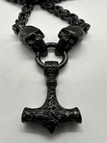 Black Thor's Hammer Pendant 7mm Byzantine Stainless-Steel Necklace SP54