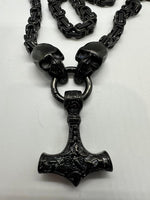 Black Thor's Hammer Pendant 7mm Byzantine Stainless-Steel Necklace SP54