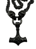 Black Thor's Hammer Pendant 7mm Byzantine Stainless-Steel Necklace SP54
