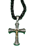 3" Crucifix Cross Pendant Necklace on Black Byzantine Link Chain SP56-B