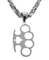 Heavy Metal Jewelry Men's Brass Knuckles Pendant Necklace Stainless Steel SP57