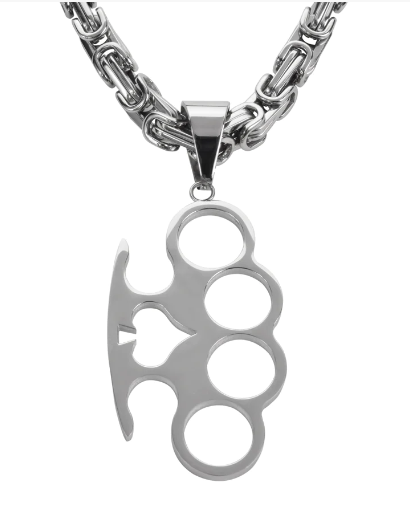 Heavy Metal Jewelry Men's Brass Knuckles Pendant Necklace Stainless Steel SP57