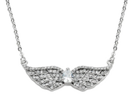Biker Jewelry Ladies Double Angel Wing Crystal Pear Shaped Center Pendant Necklace Stainless Steel SP58