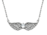 Biker Jewelry Ladies Double Angel Wing Crystal Pear Shaped Center Pendant Necklace Stainless Steel SP58