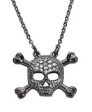 Ladies Black Skull Cross Bone Crystal Bling Pendant Necklace Stainless Steel SP61