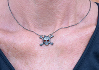 Ladies Black Skull Cross Bone Crystal Bling Pendant Necklace Stainless Steel SP61