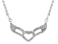 Ladies Bling Outline Double Angel Wing Pendant Necklace Stainless Steel SP64