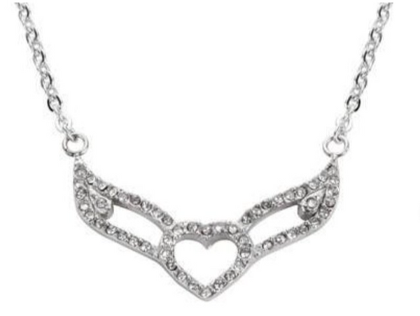 Ladies Bling Outline Double Angel Wing Pendant Necklace Stainless Steel SP64